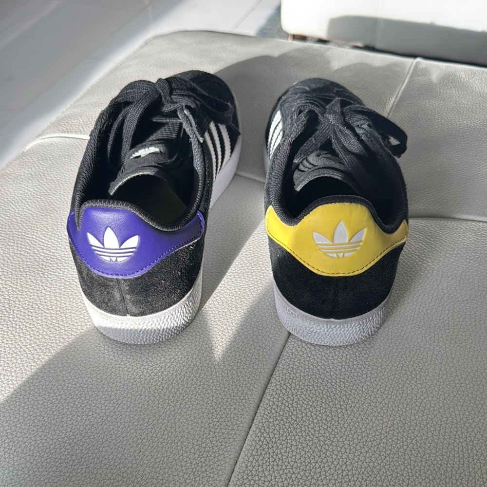 Adidas GAZELLE Black Suede Sneakers with Purple and Yellow Accents